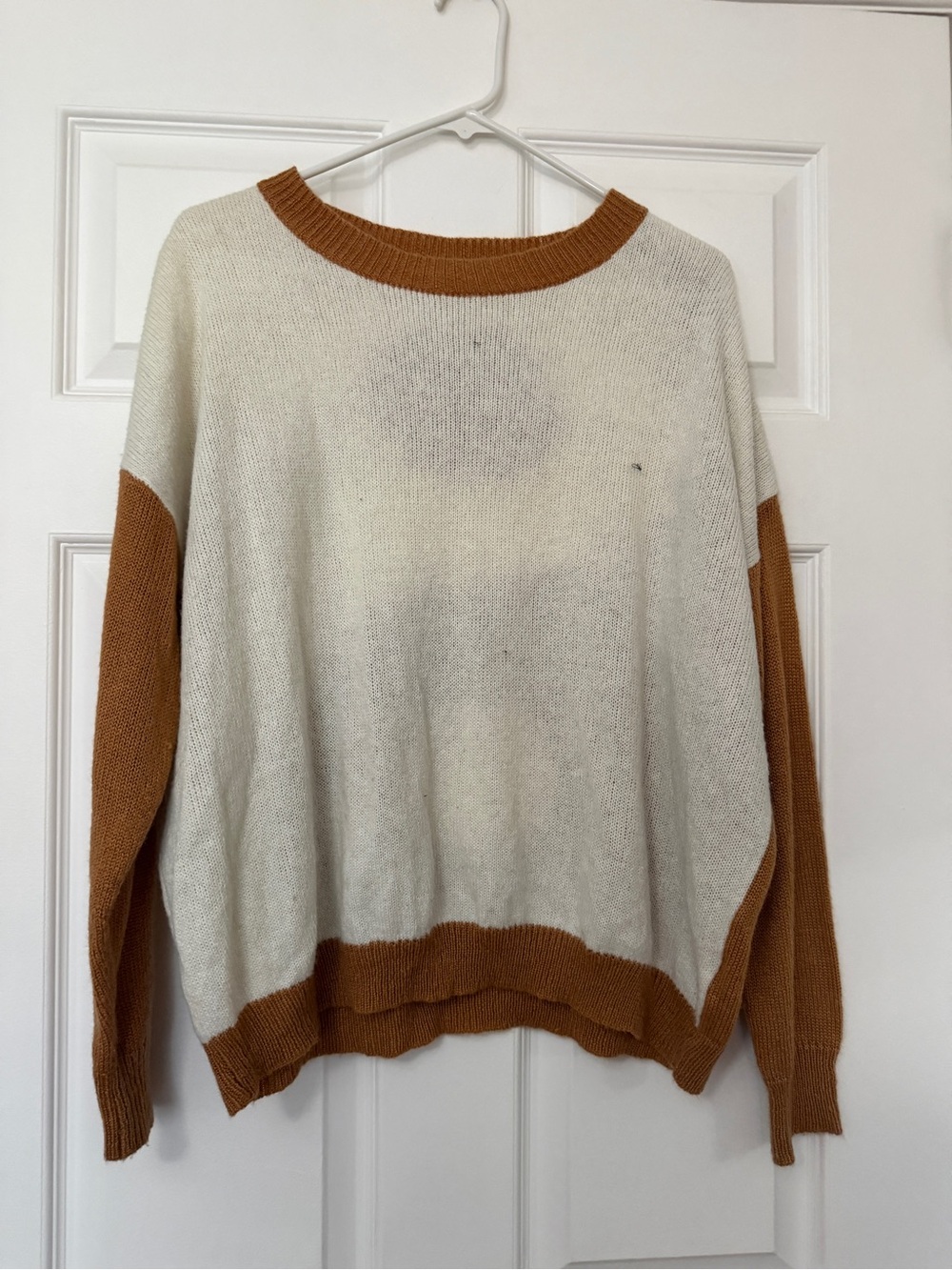 Relaxed Cream and Brown Colorblock Women's Sweater